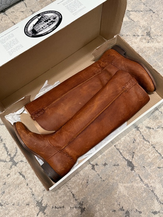 Frye Shoes - Tall Leather Riding Boots in Cognac Brown